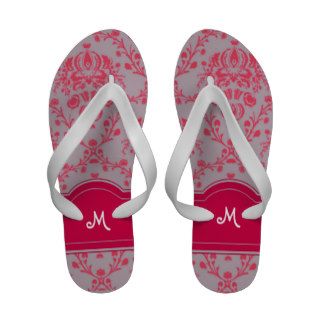 Retro Grey and Pink Damask Monogramed Sandals