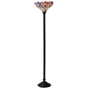 Warehouse of Tiffany 72 in. Antique Bronze Flower Stained Glass Floor Lamp with Foot Switch 2886+BB75B