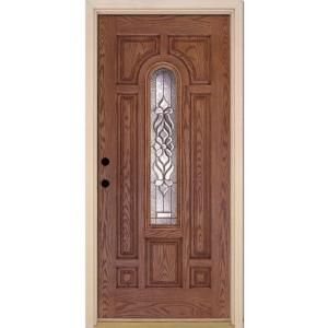 Feather River Doors Lakewood Brass Center Arch Medium Oak Fiberglass Entry Door 321405