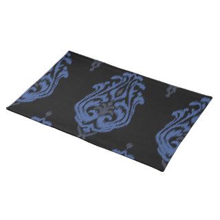 Chic blue and black damask tribal ikat print place mats
