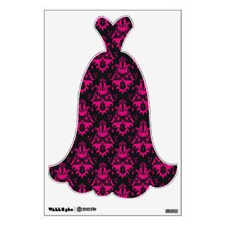 Hot Pink and Black Damask Pattern Room Decals