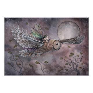 Soaring Fairy and Owl Fantasy Art Poster