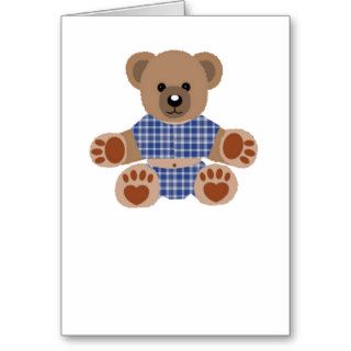 Fuzzy Teddy Bear Blue Plaid Pajamas Card