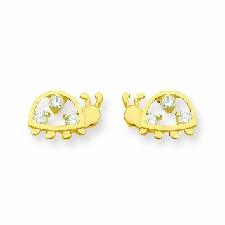 Genuine 14K Yellow Gold Open Ladybug With Cz Spots Post Earrings Dangle Earrings Jewelry