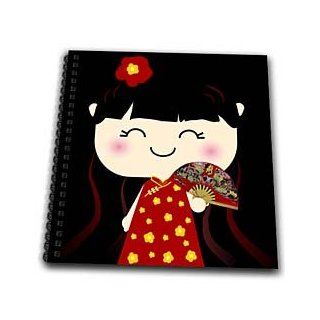 db_76679_2 InspirationzStore Squeables   Cute Kawaii Cartoon Japanese Chinese Girl Doll in traditional red gold Dress and fan   japan china   Drawing Book   Memory Book 12 x 12 inch