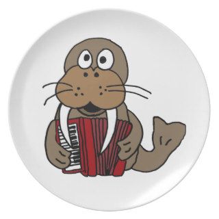 XX  Funny Walrus Playing Accordion Cartoon Dinner Plate