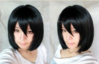 Cf fashion Attack on Titan Mikasa Ackerman Short Black Straight Cosplay Wig +Hairnet  Hair Replacement Wigs  Beauty