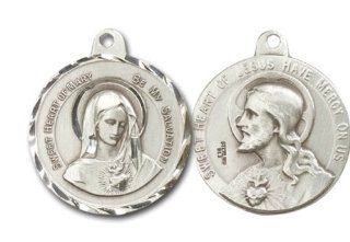 Highest Quality Vintage Die .925 Solid Sterling Silver Immaculate Heart of Mary and Sacred Heart of Jesus Rare Unique Vatican Commissioned 100 Year Old Design Relic Catholic Icon Religious Jewelry Protection Protector Charm New NWT Pendant Necklaces Jewe