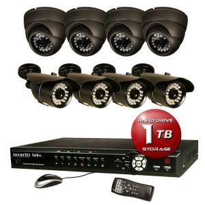 Security Labs 8 CH Surveillance System with H.264 / Smartphone DVR, 1TB HDD with (4) IR Turret Dome and (4) Bullet cameras SLM446