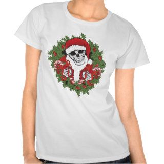 Santa Skull with Wreath T Shirt