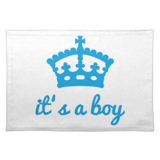 It's a boy, text design with blue crown placemat