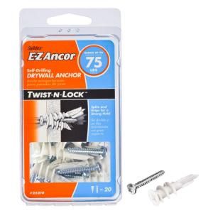 E Z Ancor Twist N Lock #8 x 1 1/4 in. White Nylon Flat Head Phillips 75 Medium Duty Drywall Anchors with Screws (20 Pack) 25210