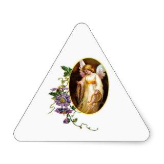 Angel With Harp And Clematis Flowers Stickers