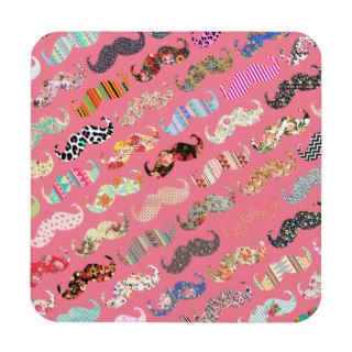 Funny Girly Colorful Pink Aztec Patterns Mustaches Drink Coasters