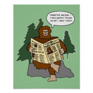 Funny Cartoon Bigfoot Reading Customizable Poster