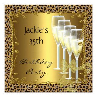 Invite 35th Birthday Party Elegant Leopard Black G