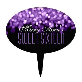 Elegant Sweet Sixteen Sparkling Lights Purple Cake Picks