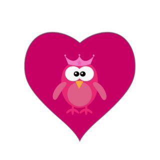 Cute Pink Princess Owl Heart Stickers