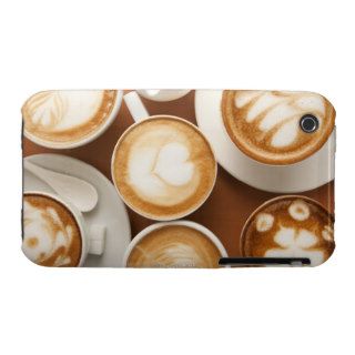 Close up of cups of cappuccino with different Case Mate iPhone 3 case