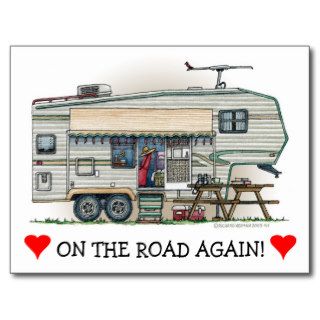 Cute RV Vintage Fifth Wheel Camper Travel Trailer Postcard