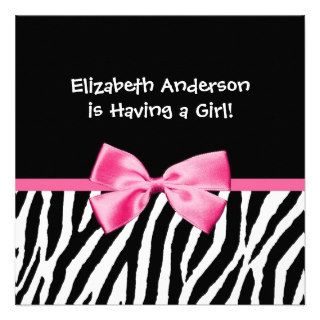 Trendy Zebra Print and Pink Ribbon Baby Shower Personalized Announcements