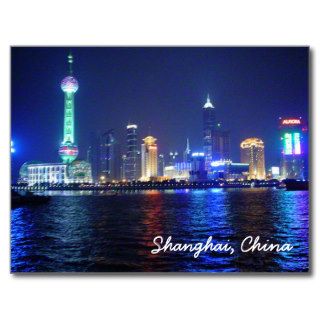 Shanghai Night Time Postcard