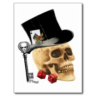 Gothic gambler skull tattoo design post card