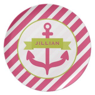Pink Anchor & Stripes Melamine Plate