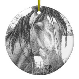 Horse pen and ink drawing on items christmas tree ornament