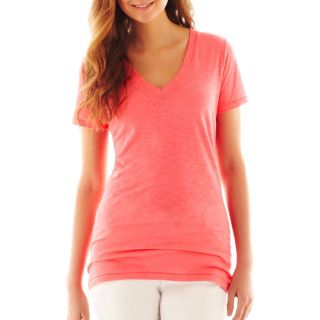 ARIZONA Short Sleeve V Neck Tee, Extreme Rose, Womens