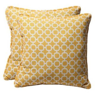 Outdoor 2 Piece Square Toss Pillow Set   Yellow/White Geometric 18