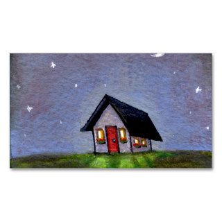 Magical night cottage art starry sky fun painting business card template