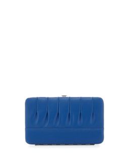 Pleated Leather Frame Wallet, Blue