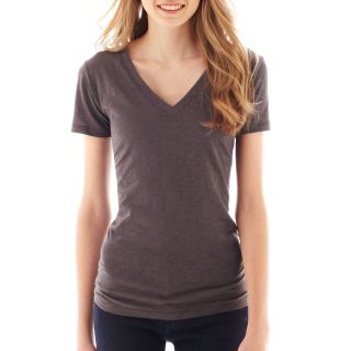 ARIZONA Short Sleeve V Neck Tee, Grey, Womens