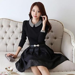 Womens Solid Color Pan Collar Dress