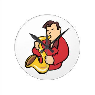 sax player man abstract red.png wall clock