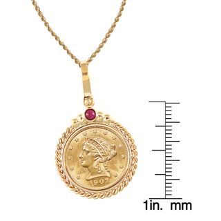 American Coin Treasures 14k Gold Ruby and $2.50 Liberty Gold Piece Quarter Eagle Coin Necklace Gold Necklaces
