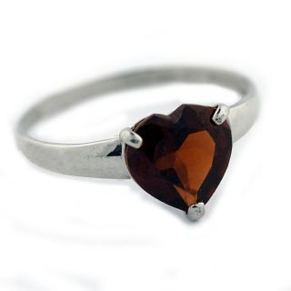 10k White Gold Heart cut Garnet Solitaire Ring Gemstone Rings