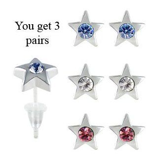 Star studs earrings   hypo allergic UPVC posts   white gold plated so looks like real   you get a set of 3   easy to wear, suitable for everyday wear GlitZ JewelZ Jewelry