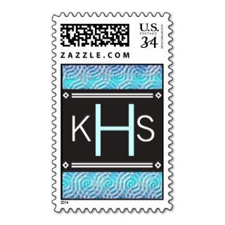 Monogram Letter H Blue Swirl Design Stamp