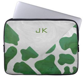 Cow Green and White Print Laptop Sleeve
