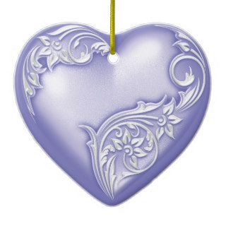 Heart Scroll Periwinkle w White Christmas Ornament