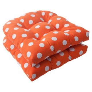 Outdoor 2 Piece Wicker Seat Cushion Set   Orange/White Polka Dot