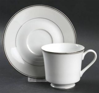 Yamaka Crown Platino Footed Cup & Saucer Set, Fine China Dinnerware   White Back