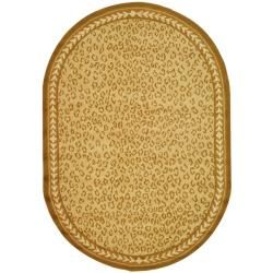 Hand hooked Chelsea Leopard Ivory Wool Rug (7'6 x 9'6 Oval) Safavieh Round/Oval/Square