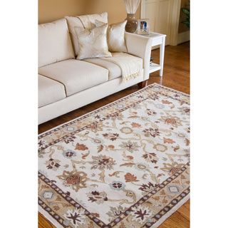 Hand tufted Traditional Coliseum Vanilla Floral Border Wool Rug (12' x 15') Oversized Rugs