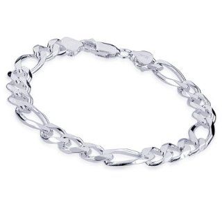 Mens Heavy Figaro Link Bracelet in Sterling Silver   8" Jewelry