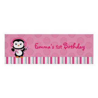 Penguin Candy Cane Personalized Banner Print