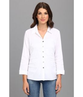 NIC+ZOE Side Ruched Shirt Womens Long Sleeve Button Up (White)