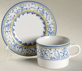 Signature Cordoba Flat Cup & Saucer Set, Fine China Dinnerware   Blue & Yellow B